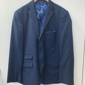 Paisley & Gray Navy Blue Slim Fit Blazer 40S Bold Lining 2-Button Suit Coat